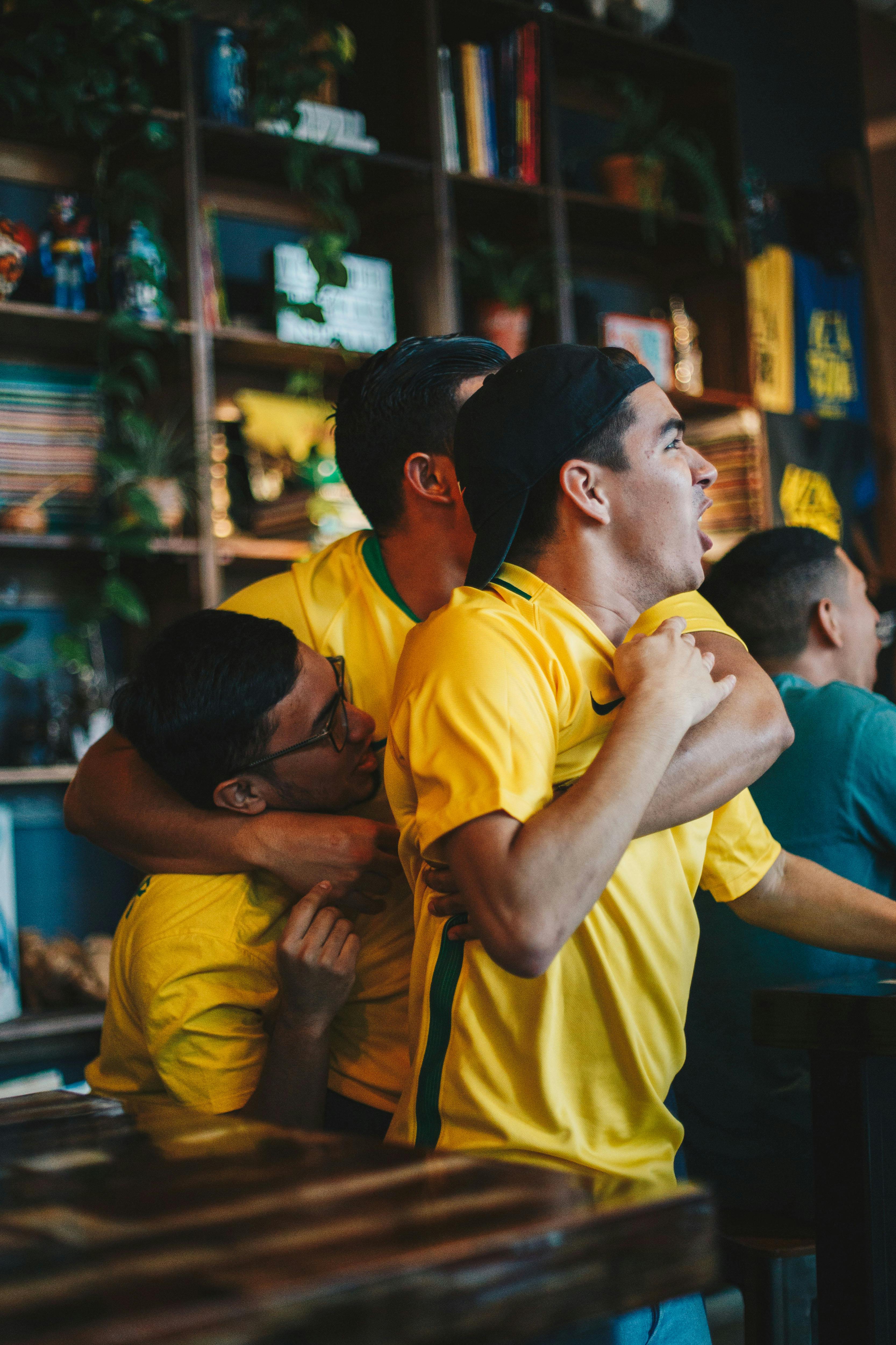 Fans reacting during a soccer watch party